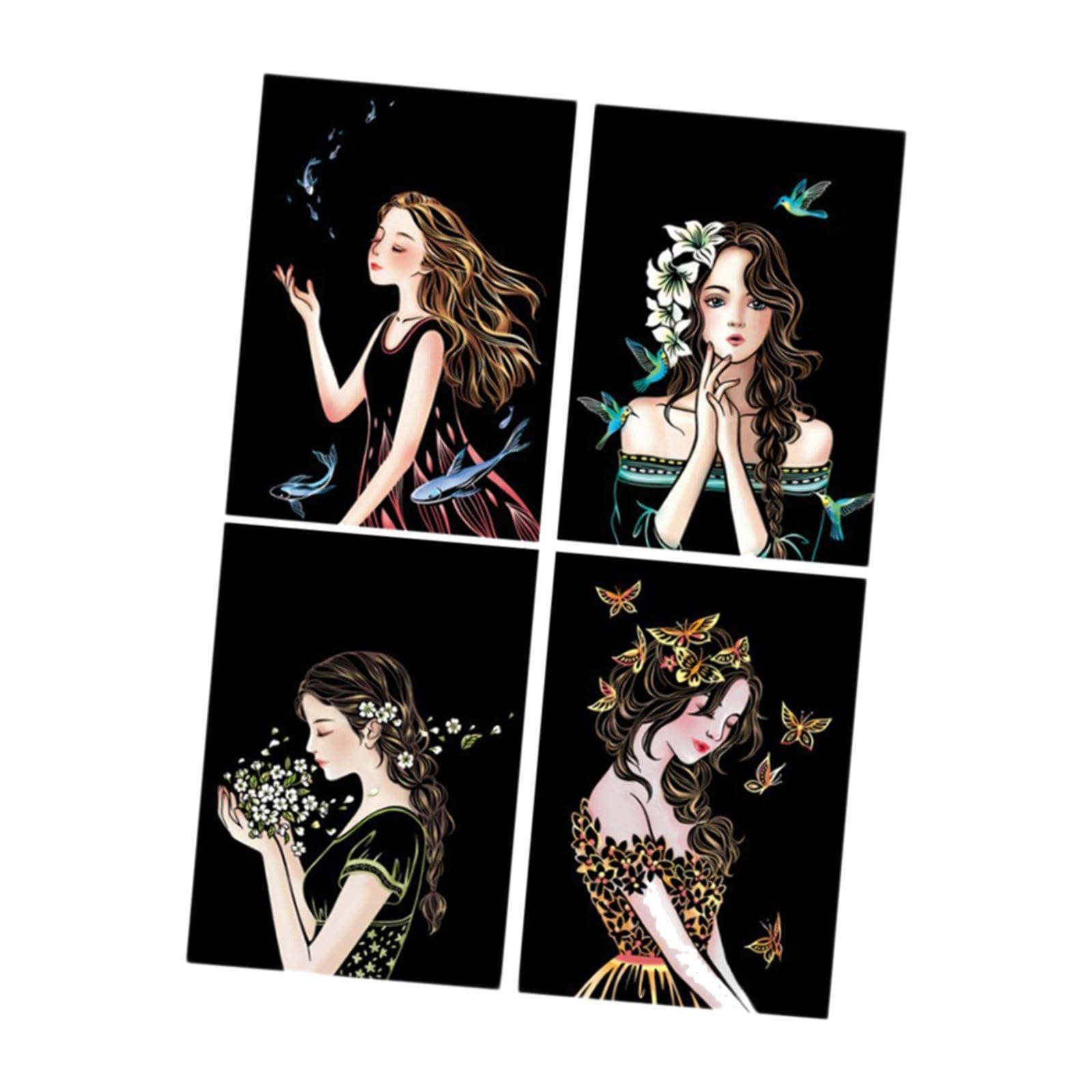 ATORSE 4X Scratch Paper Card Ornament Black Scratch Sheets Drawing Scratch Painting GirlArt|Art Drawings