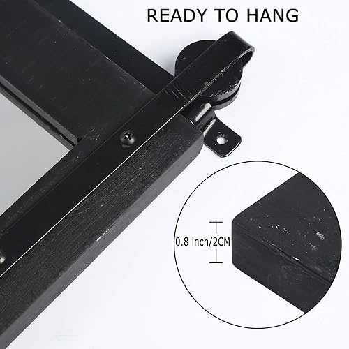 Miniatura 5 de Espejo de pared rústico con marco de madera de granja, 24 x 34 pulgadas, acabado negro, diseño inspirado en puerta de granero para decoración de