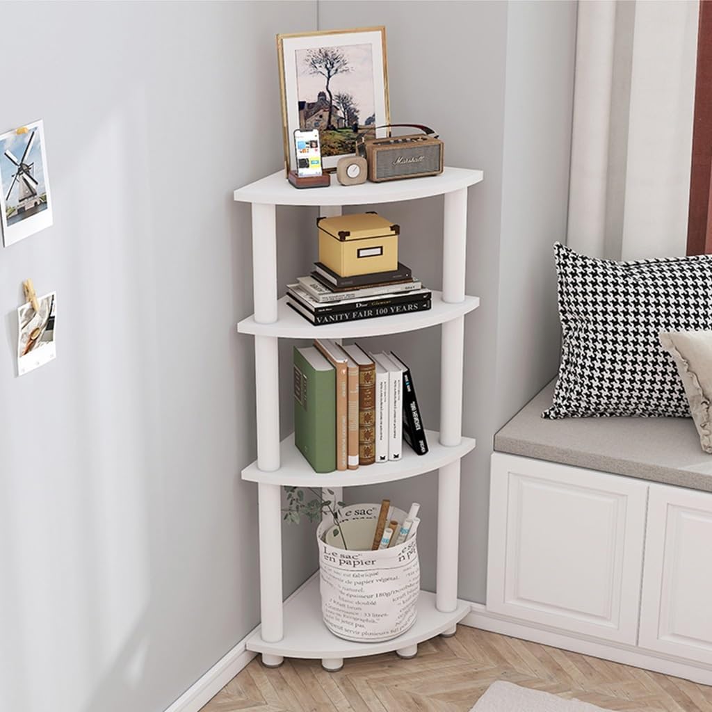 White Rack Standing Corner Shelves Unit 5 Tier Corner Bookcase,Living Room Open Storage Book Shelves Modern Free Standing 59" Corner Display (Light Walnut)