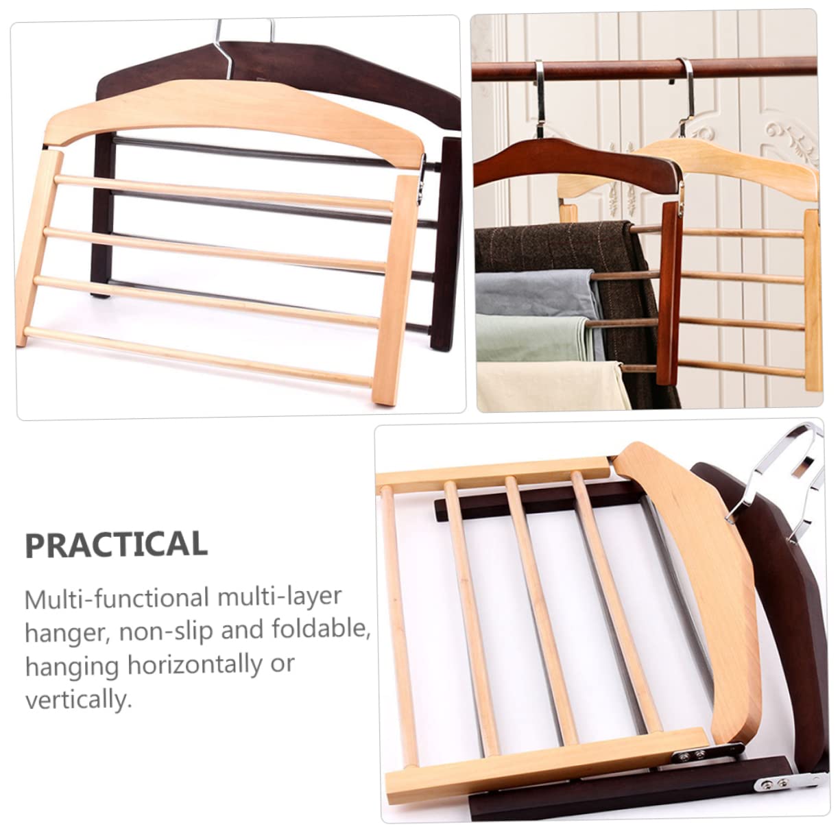 ULTECHNOVO 4 Piezas Perchas de Madera Multifuncionales Antideslizantes para Pantalones y Ropa Multi Plegables para Secado y Organización Ganchos Giratorios Flexibles para Armario