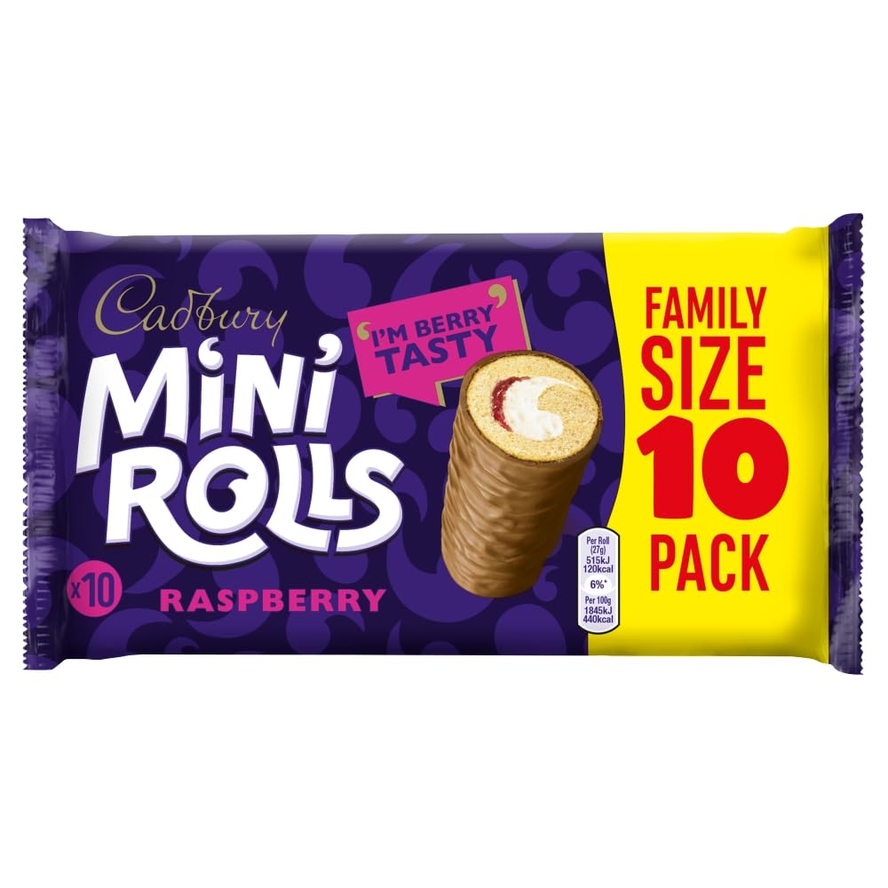 CadburyMini Rolls Raspberry Tarts, Chocolate Coated Sponge Cakes With Raspberry Flavoured Filling, 10 Individually Wrapped Snack Bars (Pack of 1)