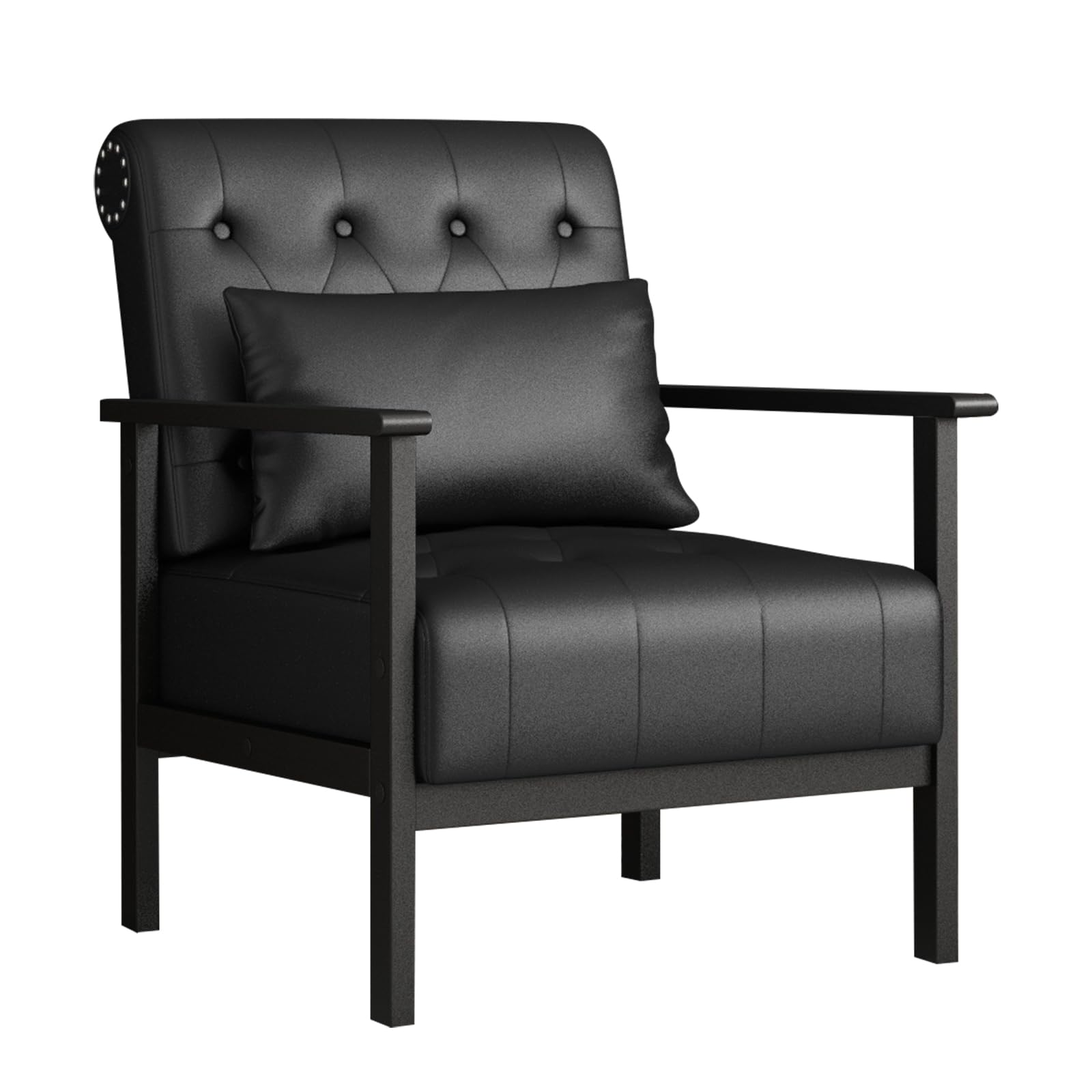 AODAILIHB Black Accent Chair, Mid Century Modern Living Room Chairs Armchairs Waiting Room Chairs Small Accent Chair Comfy Leather Side Chair for