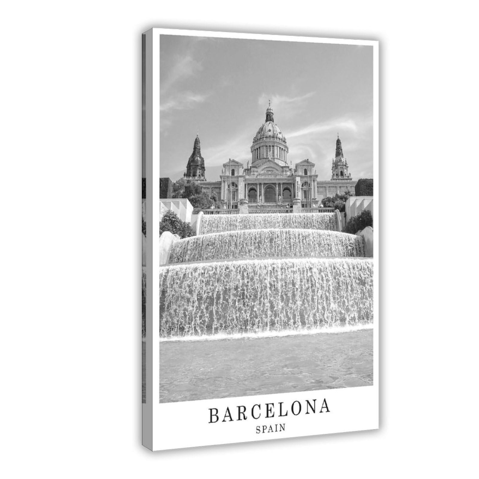 HEYANM Barcelona Spaintravel Poster Black And White Barcelona Photo City Landmark Wall Art Print Poster Gift Art Jpg Canvas Poster Wall Art Paintings for Living Room Bedroom Decoration Yello