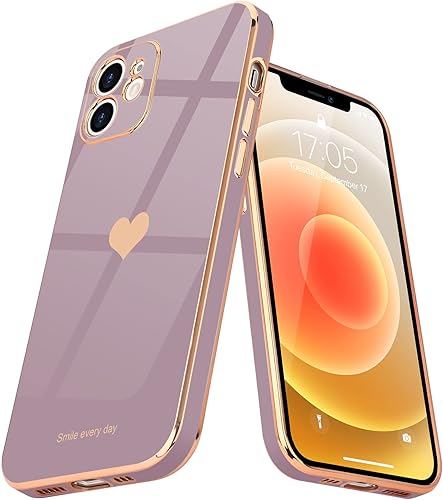 Teageo Funda compatible con iPhone 12 para mujeres y niñas, diseño de corazón de amor, cubierta trasera suave, protección completa de la cámara,