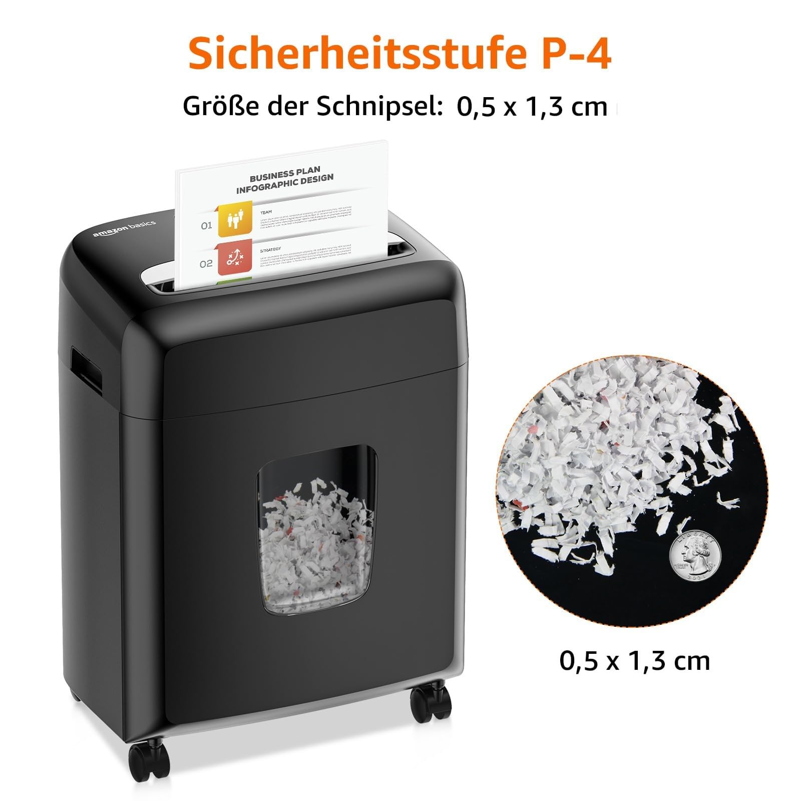 Amazon Basics Aktenvernichter mit Mikropartikelschnitt, 8 Blatt, mit Transparentem Sichtfenster, für Dokumente, CDs und Kreditkarten, 15l Auffangbehälter, Schwarz