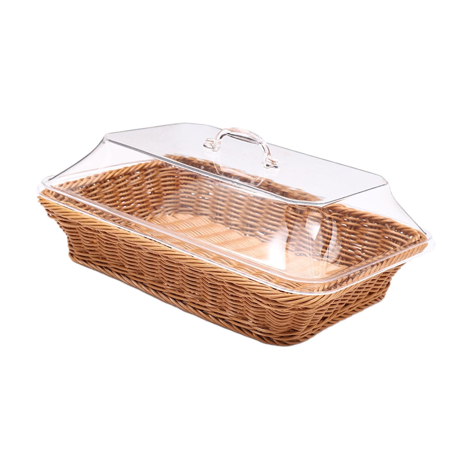 Cesta de Pan Tejida con Organizador de Tapa, Cesta de Fruta Tejida, Bandeja para Servir para Fiesta y Sala de Estar, Grande