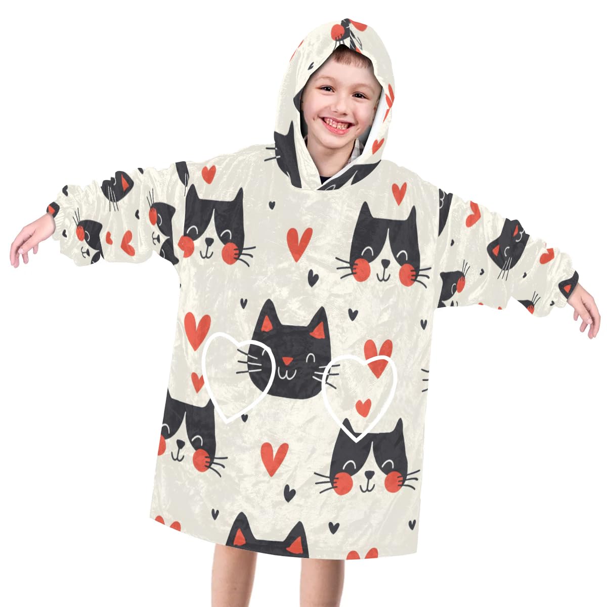Wearable Blanket Hoodie for Kids, Scottish Fold Cat Fleece Sweatshirt Blanket Oversized Blanket Sweatshirt with Pocket Flannel Warm Hooded Blanket 6-10 Year Old Girl Boy Gift, One Size