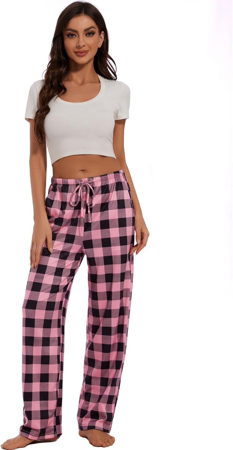 iniber Comfy Pajama Pants for Women Stretch Drawstring Lounge Pants with Pockets Casual Wide Leg Pjs Bottoms - Image 4