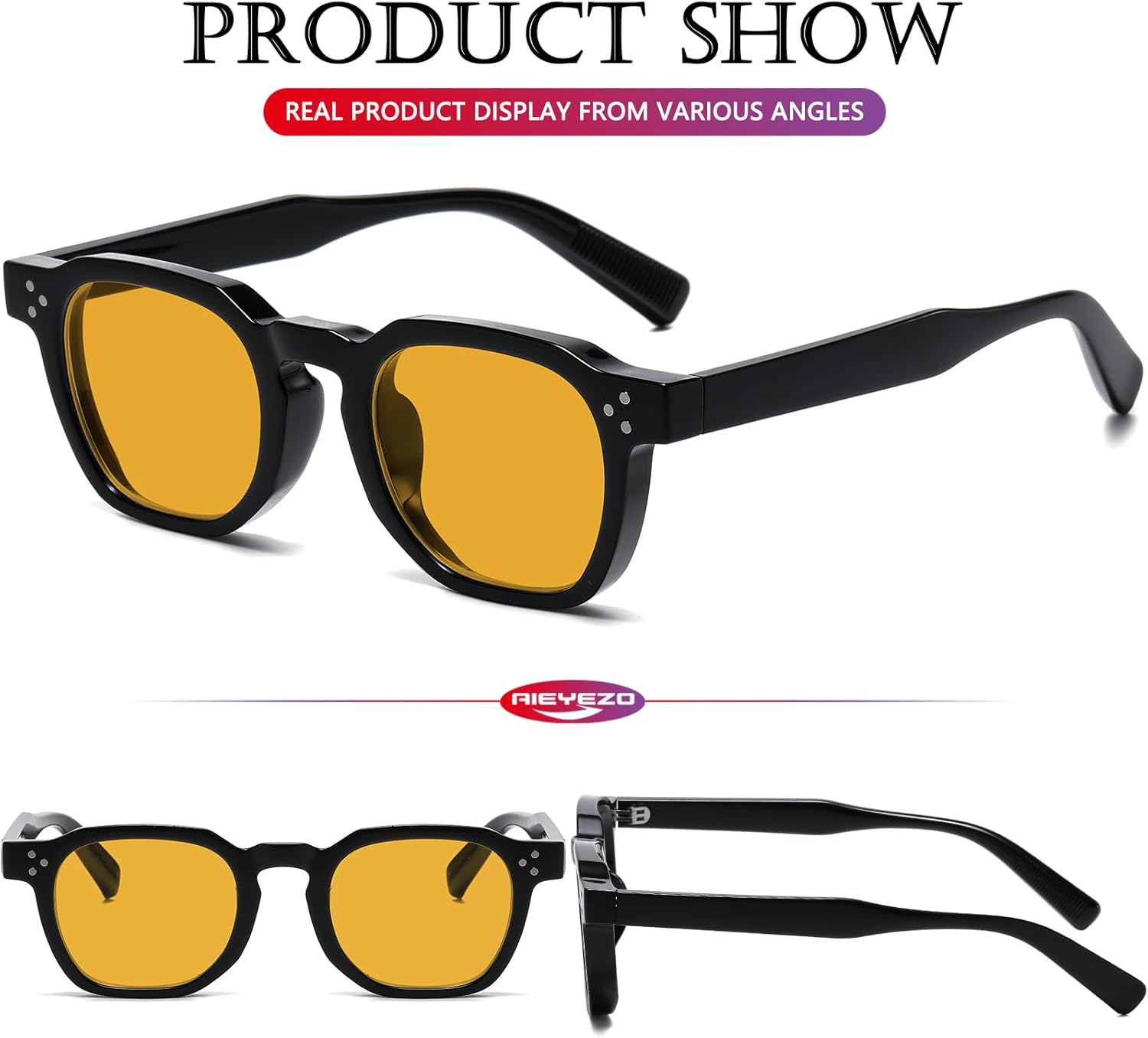 AIEYEZO Retro Sunglasses for Womens Mens Square Thick Framed Shades Trendy Vintage Sun Glasses - Image 4