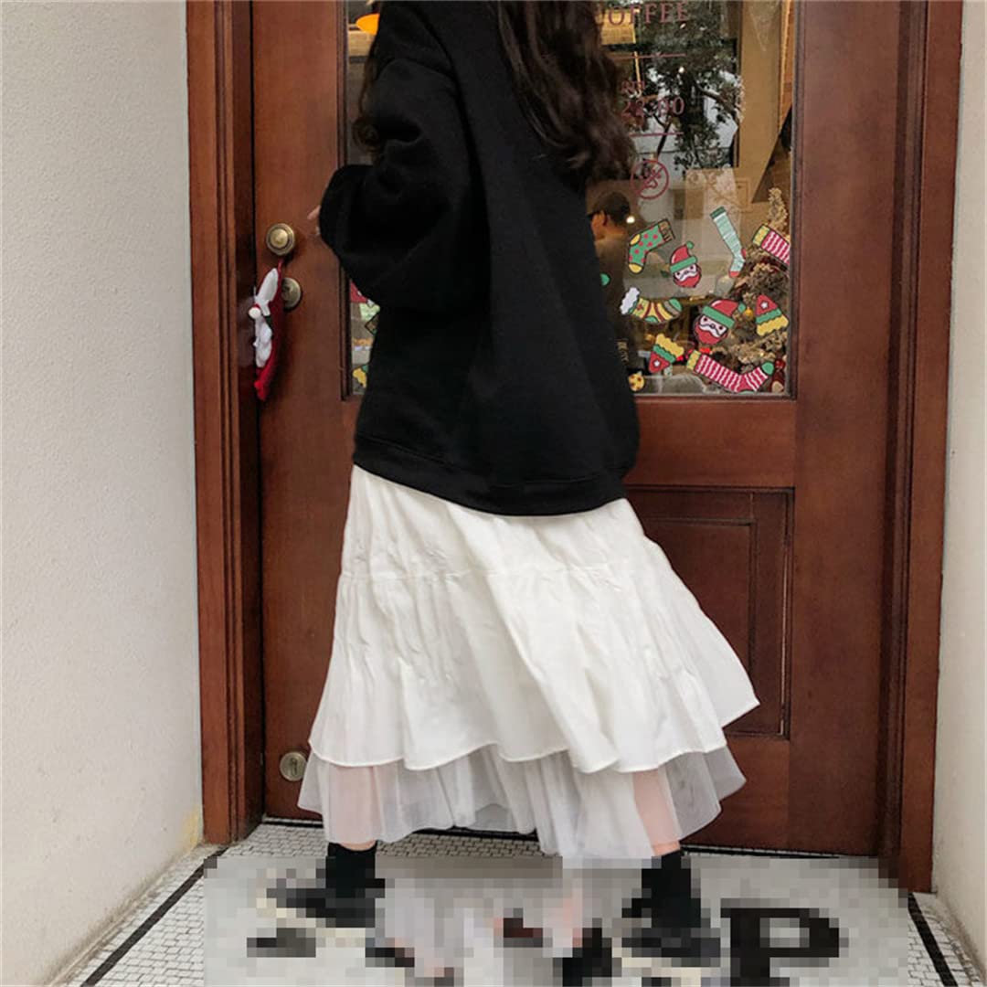 Gonne Lunghe in Tulle da Donna, gonne a Pieghe Elastiche a Vita Alta, gonne Lunghe Femminili White L