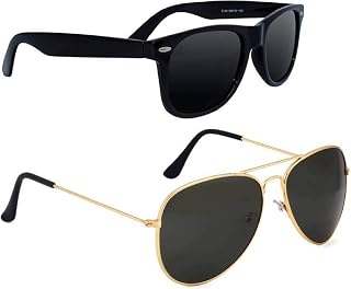 IFLASH Unisex Square Sunglasses Black Frame for Men Women Boys Girls Free Size, Pack Of 2 (A4) Price In India