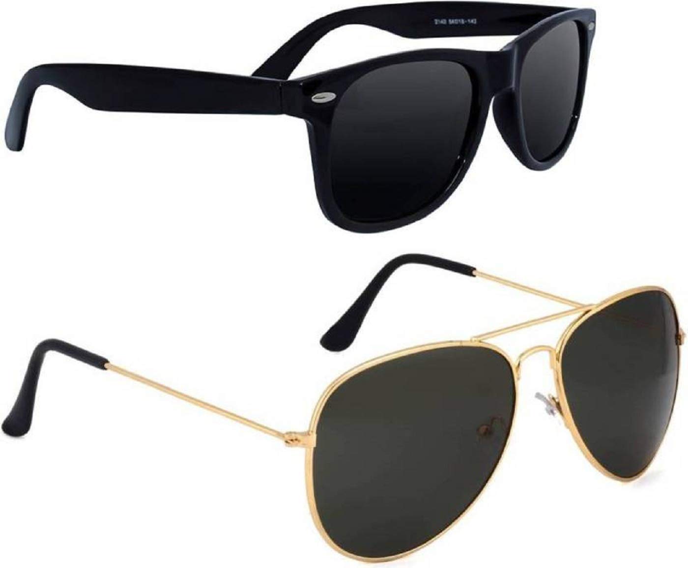 IFLASH Unisex Square Sunglasses Black Frame for Men Women Boys Girls Free Size, Pack Of 2 (A4)
