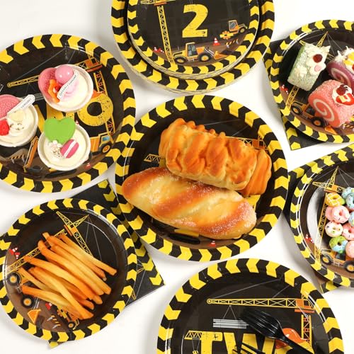 Image of 100 Pcs Construction Party Plates and Napkins Set Construction Truck Birthday Party Decorations Supplies Tableware Construction Themed Party Favors for Birthday Party Decorations Serves 25