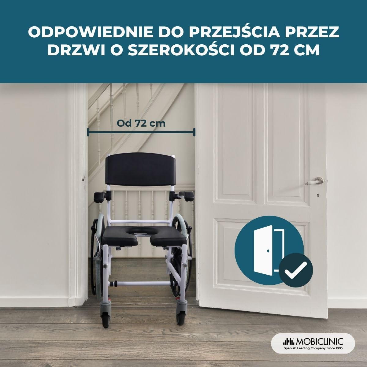 Mobiclinic®, Krzesło Wannowo-Prysznicowe na Kółkach, Przenośna Toaleta, Ze Zdejmowaną Miską, Samobieżne, Regulowana Wysokość, Składany Podnóżek i Podłokietniki, Caligula