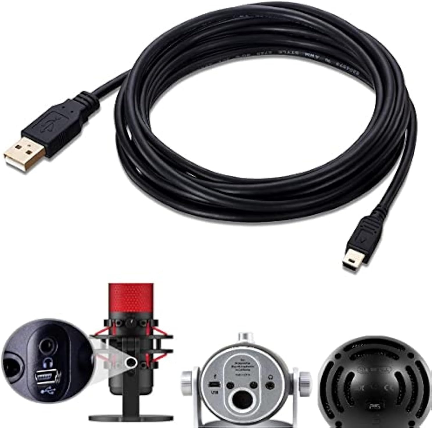 10-Ft Long PC Mac Computer USB Cable Cord Wire for HyperX Quadcast, Blue Yeti USB Mic Blackout & Snowball iCE (Please See Pictures & Read Description to Check Compatibility Before Buying)