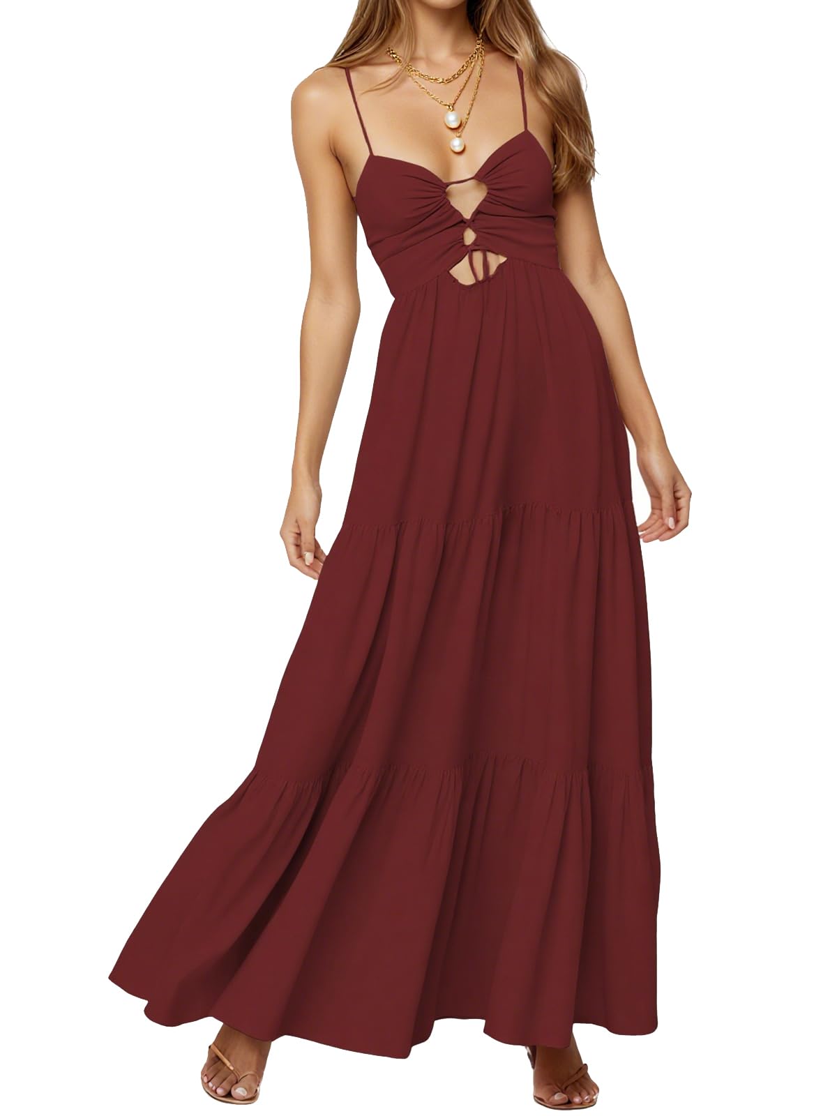 Damen-Sommerkleid, Blumenmuster, Spaghettiträger, rückenfrei, niedrig geschnitten, gesmokt, Milchmädchen, fließendes Strandkleid