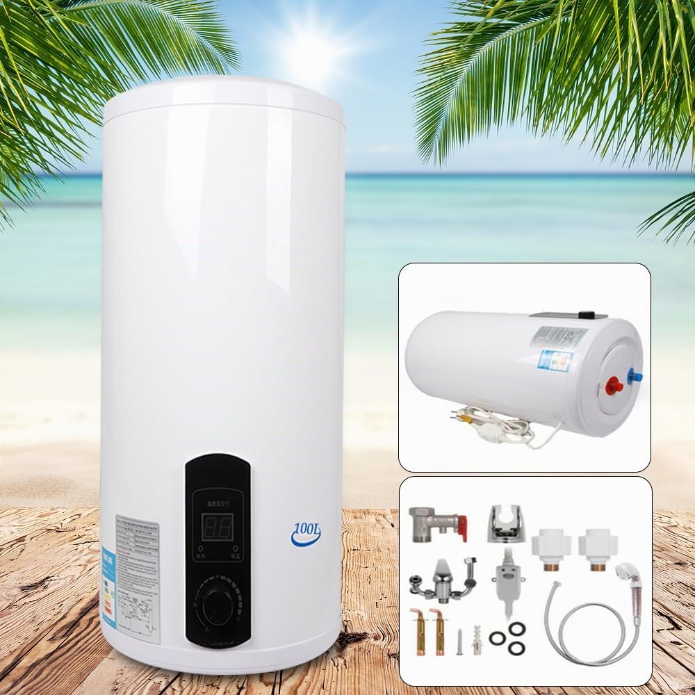Elektrischer Warmwasserspeicher Warmwasserboiler Boiler 60L 2000W Elektro Warmwasserboiler Wasserboiler IPX4 Vertikal LED Anzeige Emaillierter Innenbehälter Druckfest 220V (60L)