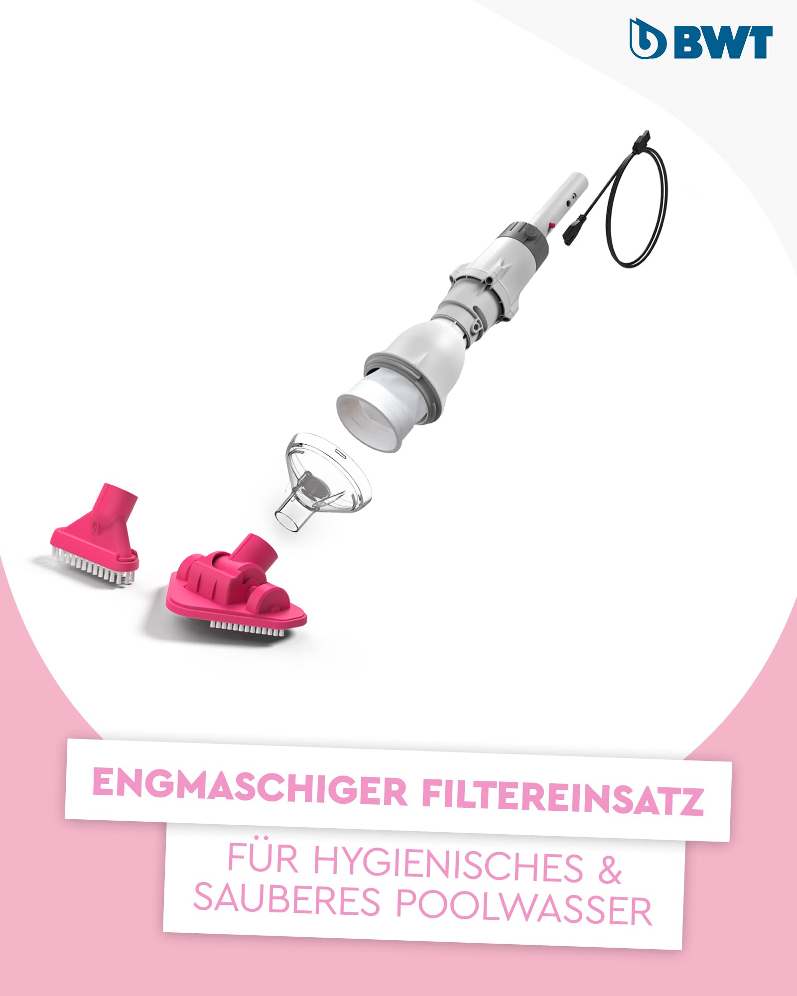BWT Poolsauger BC02 (mit Standard-Poolstange) | Effektive Reinigung von freistehenden Pools und Pools bis 10 m³ | Kabelloser Betrieb mit maximaler Bewegungsfreiheit | Hohe Saugleistung