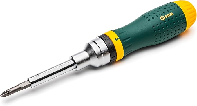 Amazon.com: SATA - Juego de destornilladores de trinquete multiusos 19 en 1 con 8 puntas de doble cara y mango verde y amarillo resistente al aceite, ST09350, 10 piezas : Herramientas y Mejoras del Hogar