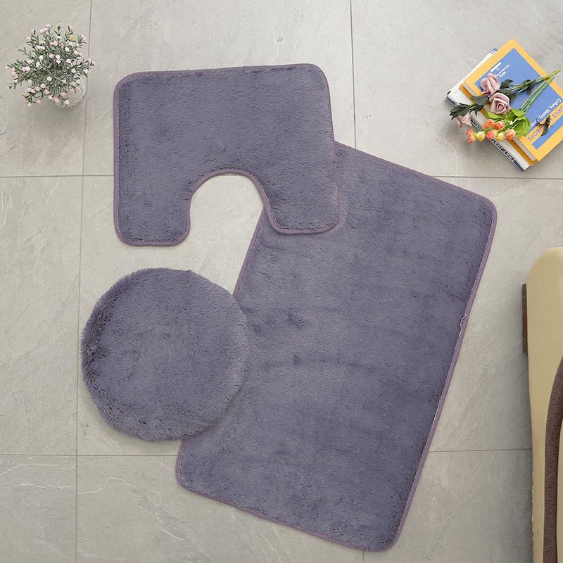 Tapis de salle de bain dos caoutchouc lot de 3 pièces couleur unie