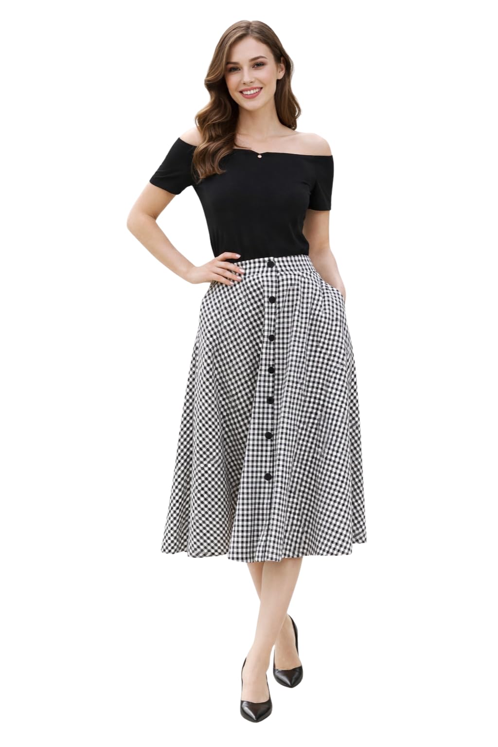 Buy Mrugneni Women's Midi Length Cotton Check Skirt with Pockets