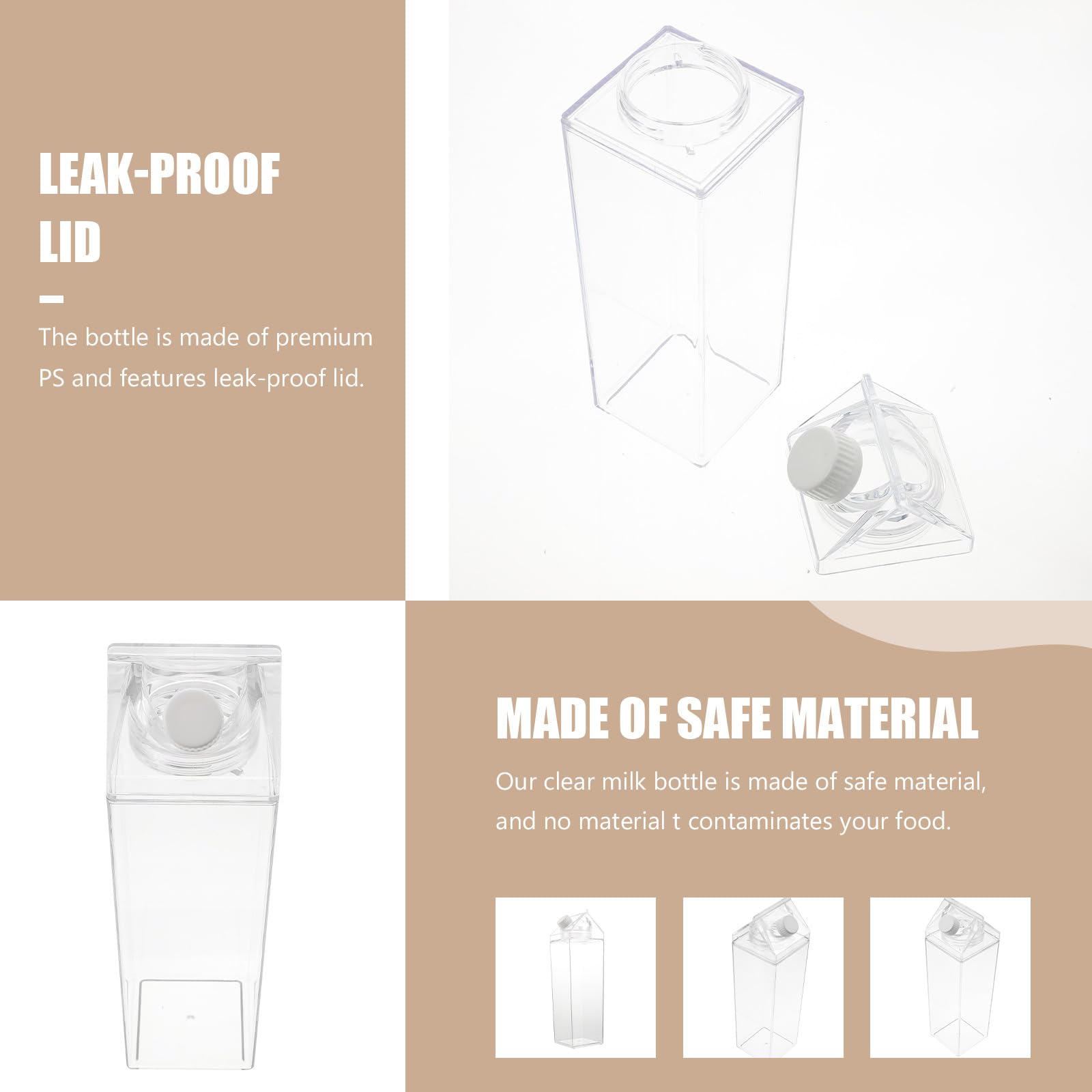 Cabilock Bouteille transparente en forme de maison 1000 ml avec couvercle anti-fuite pour lait, jus et boissons froides, idéale pour le bureau, le fitness et l'extérieur