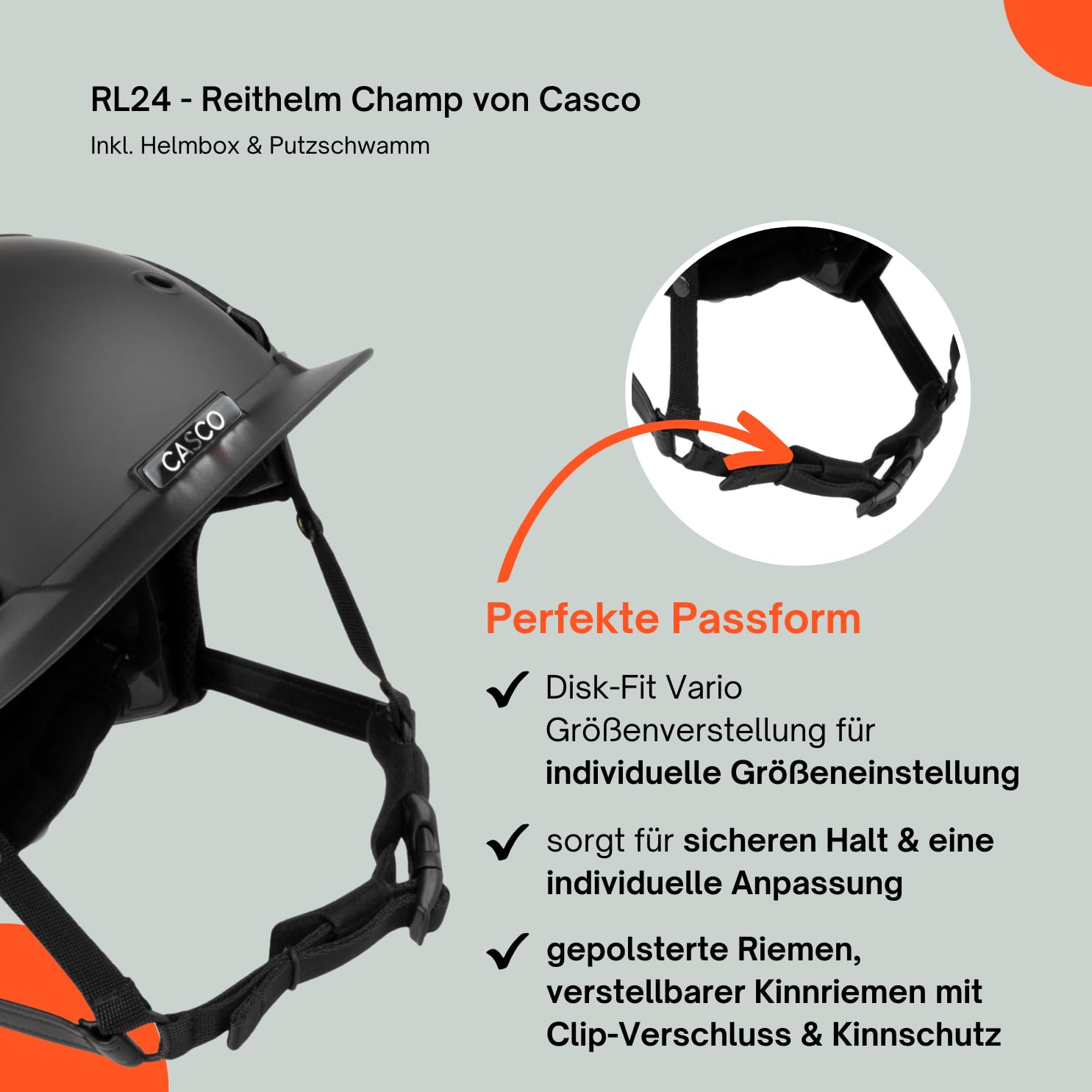 RL24 - Reithelm Champ von Casco inkl. Putzschwamm & Helmbox – Reitkappe Damen, Herren & Kinder – leicht, optimal belüftet & Perfekter Sitz – Reiterhelm in vielen Farben & Größen