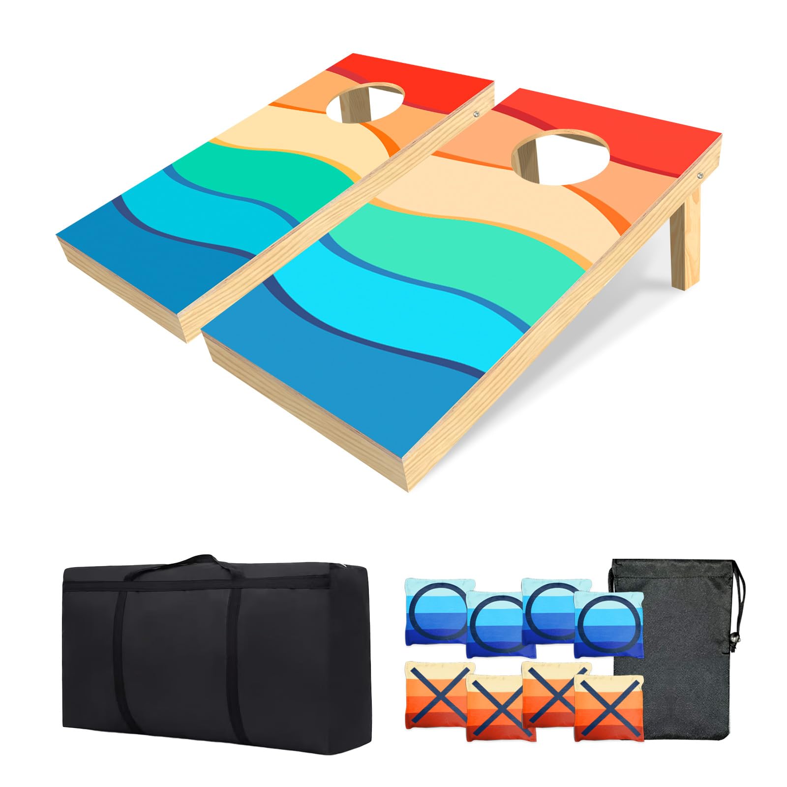 Jeu De Cornhole En Bois Massif 121x61 Cm - Avec 8 Sacs Et Sac De Transport - Pour Jardin, Plage, Fêtes - Jeu De Lancer Extérieur