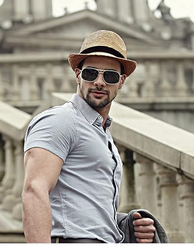 DRESHOW Damen Panama Hut Breiter Krempe Stroh Sommer Fedora Strohhut Panama Aufrollen Hut Strand Rollbar UV Sonnenhut UPF 50 +