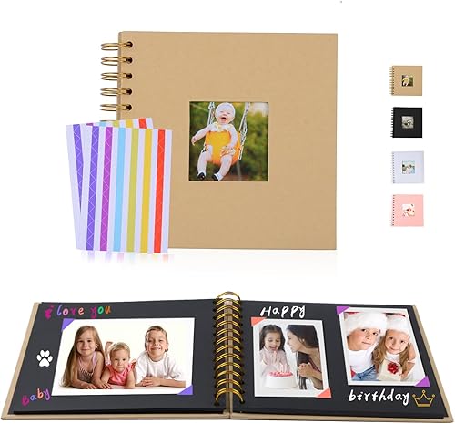 Álbum de fotos de álbum de recortes con páginas de papel negro, álbum de recortes de bricolaje, páginas de hojas negras para boda, aniversario,