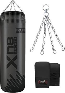 XN8 Sports Unfilled Punching Bag for Boxing – 4ft & 5ft Heavy Duty Punch Bag with Boxing Mitts & Hanging Chain | Ideal for Kickboxing, Muay Thai, MMA, Grappling & Martial Arts Training