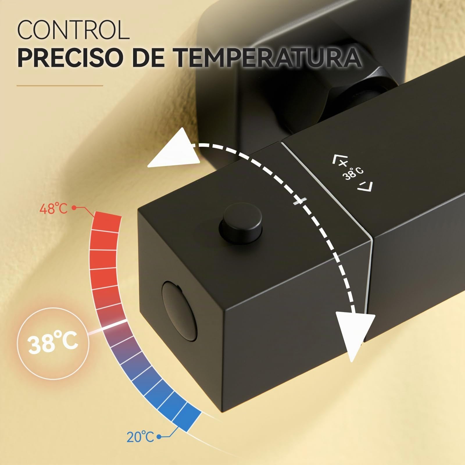 Auralum Grifo Termostático de Ducha para Columna Ducha, Mezclador Termostático de Pared con Cuerpo Frío Antiquemaduras y Botón Seguridad 38°C, Cartucho Antical, Centros Ajustables 135-165mm, Negro