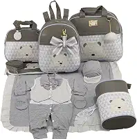 KIT BOLSA MATERNIDADE 5 PEÇAS URSO CHEVRON + SAIDA MATERNIDADE MENINO