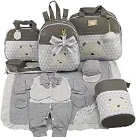 KIT BOLSA MATERNIDADE 5 PEÇAS URSO CHEVRON + SAIDA MATERNIDADE MENINO