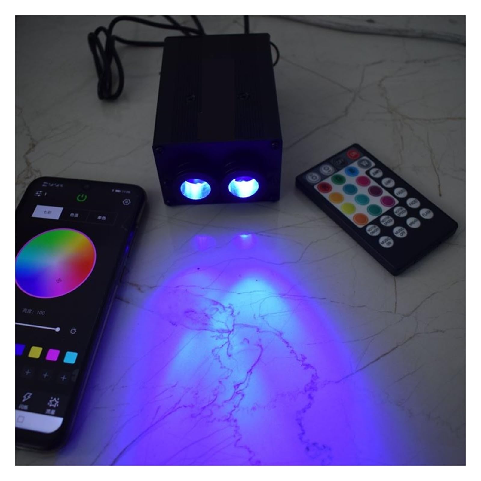 Oświetlenie wnętrza samochodu LED, Zestaw oświetlenia sufitowego APP 12W RGBW, silnik LED z kablem światłowodowym do światła światłowodowego Starry Sky w samochodzie Światła nastrojowe w samochodzie (