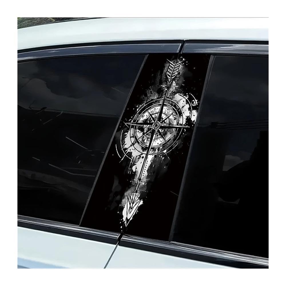 Decorative Items 2 Pieces of Car Center Column Decal Compass Vinyl Protective Film