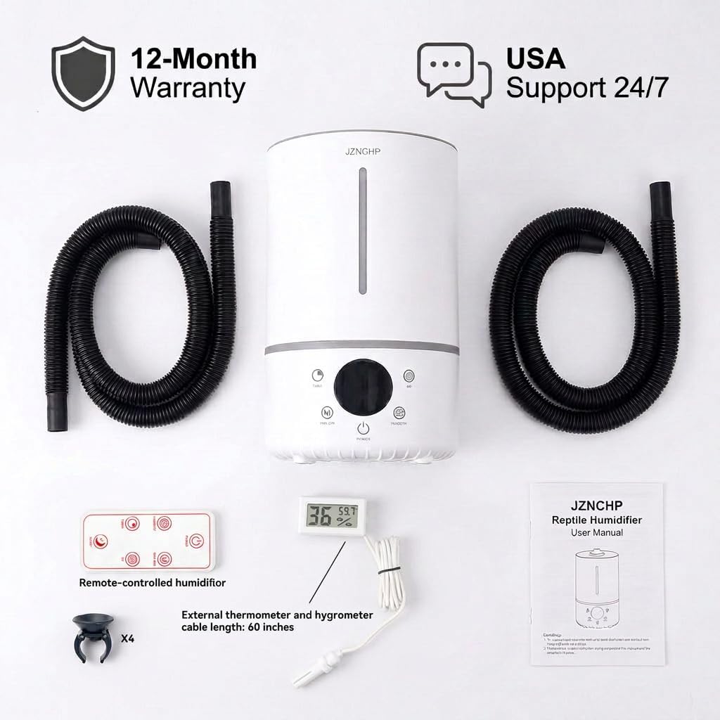 Reptile Humidifier and Fogger, 4L Plant Mister with Dual Probes and Tubes for Two Terrariums, Constant Humidity Setting, 48H Runtime