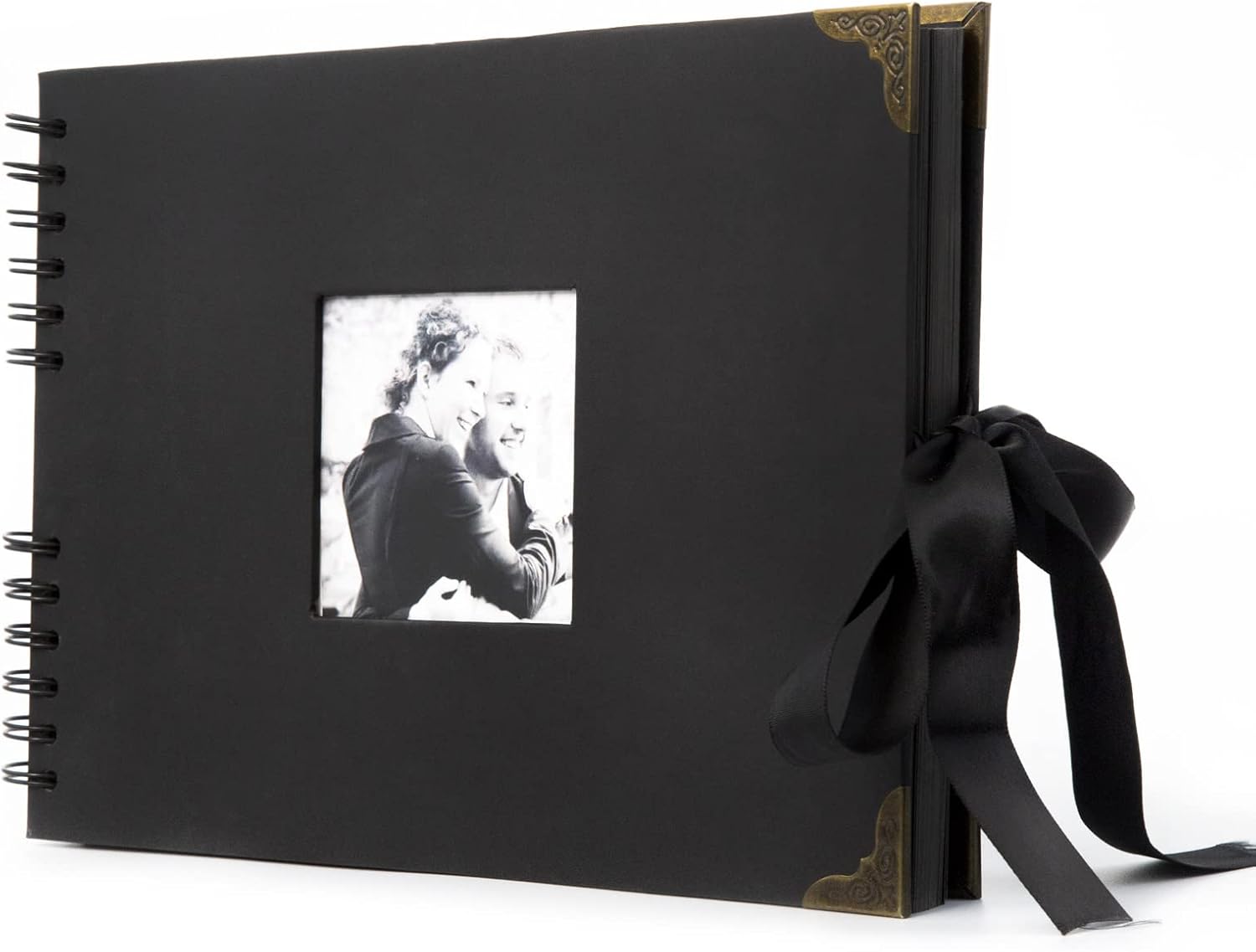 Drengdrau 11.4 x 8 inch Scrapbook Photo Album, Black 80 Pages Hardcover DIY Memory Scrapbooking, Wedding Guest Book Anniversary Photo Album with Silk Ribbon