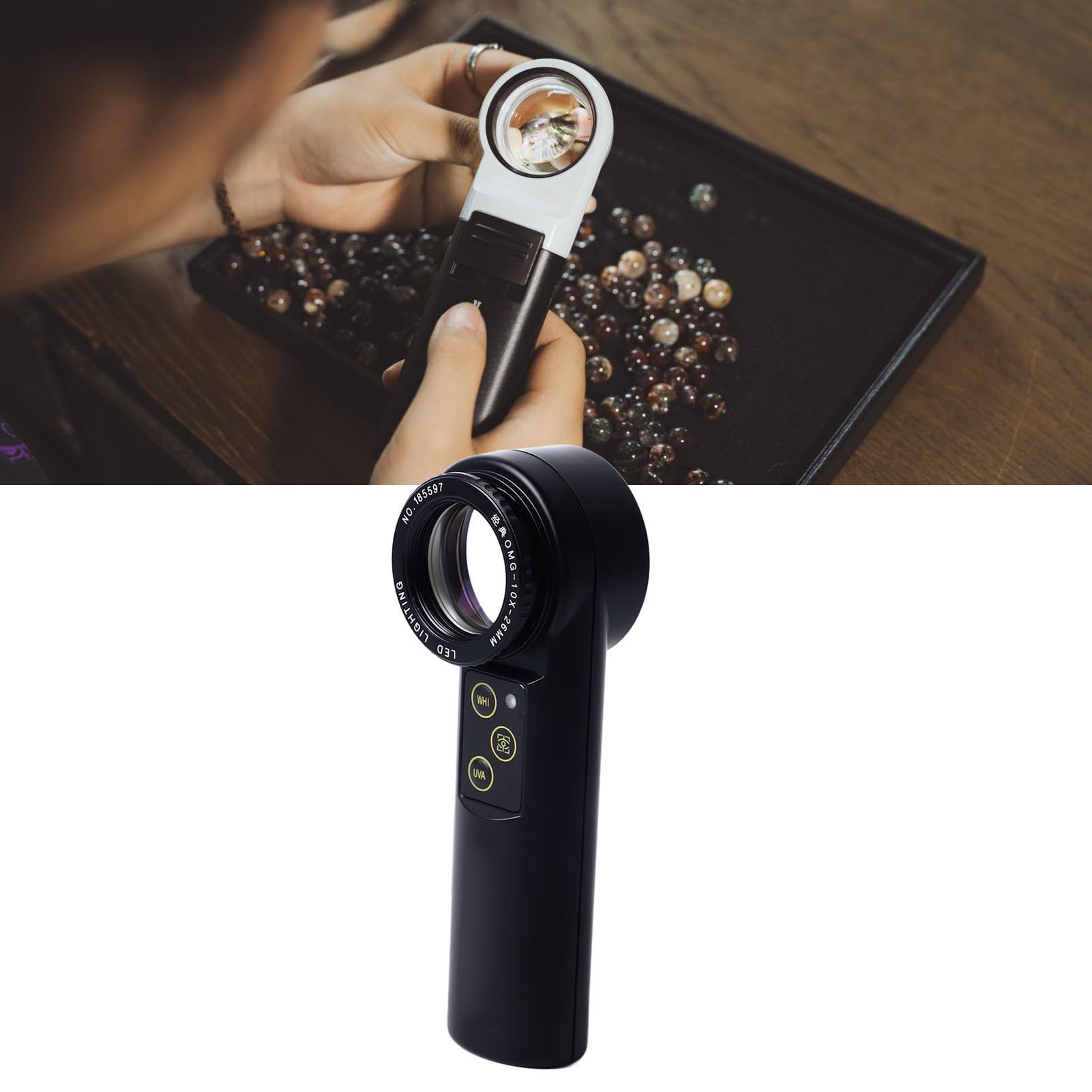Lente D'ingrandimento per Gioielli, Lente D'ingrandimento Portatile con 2 Luci LED, Lenti in Vetro a Doppio Strato per Gioiellieri per Francobolli Oggetti D'antiquariato Gemme (10X)