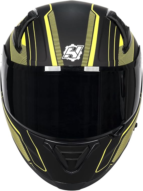 HAX Full Face Motorcycle Helmet with Dual Rear Wing and Pinlock Ready DOT Approved - Lightweight and Durable Motorbike Street Bike Helmet for Adults (Impulse Blade Yellow,L)