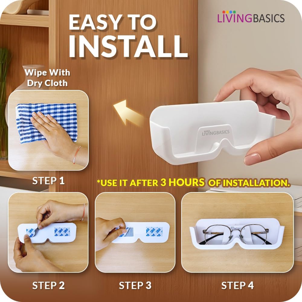 LIVINGBASICS 2 Pcs Specs Holder Wall Mounted, Plastic Case, 3M Tape (White) 4