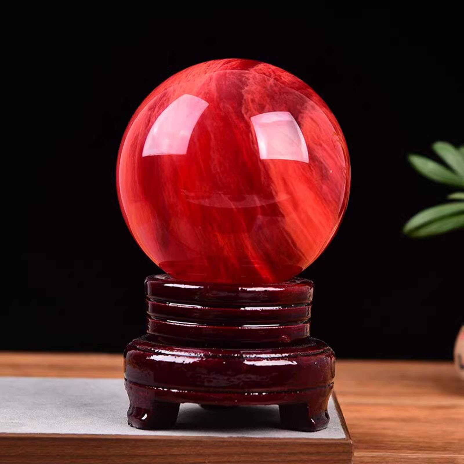 Magnifique Boule de Cristal de Quartz Rouge Clair avec Support, Sculpture en Pierre de Divination Feng Shui Naturelle pour décoration de Table de Bureau à Domicile,10cm