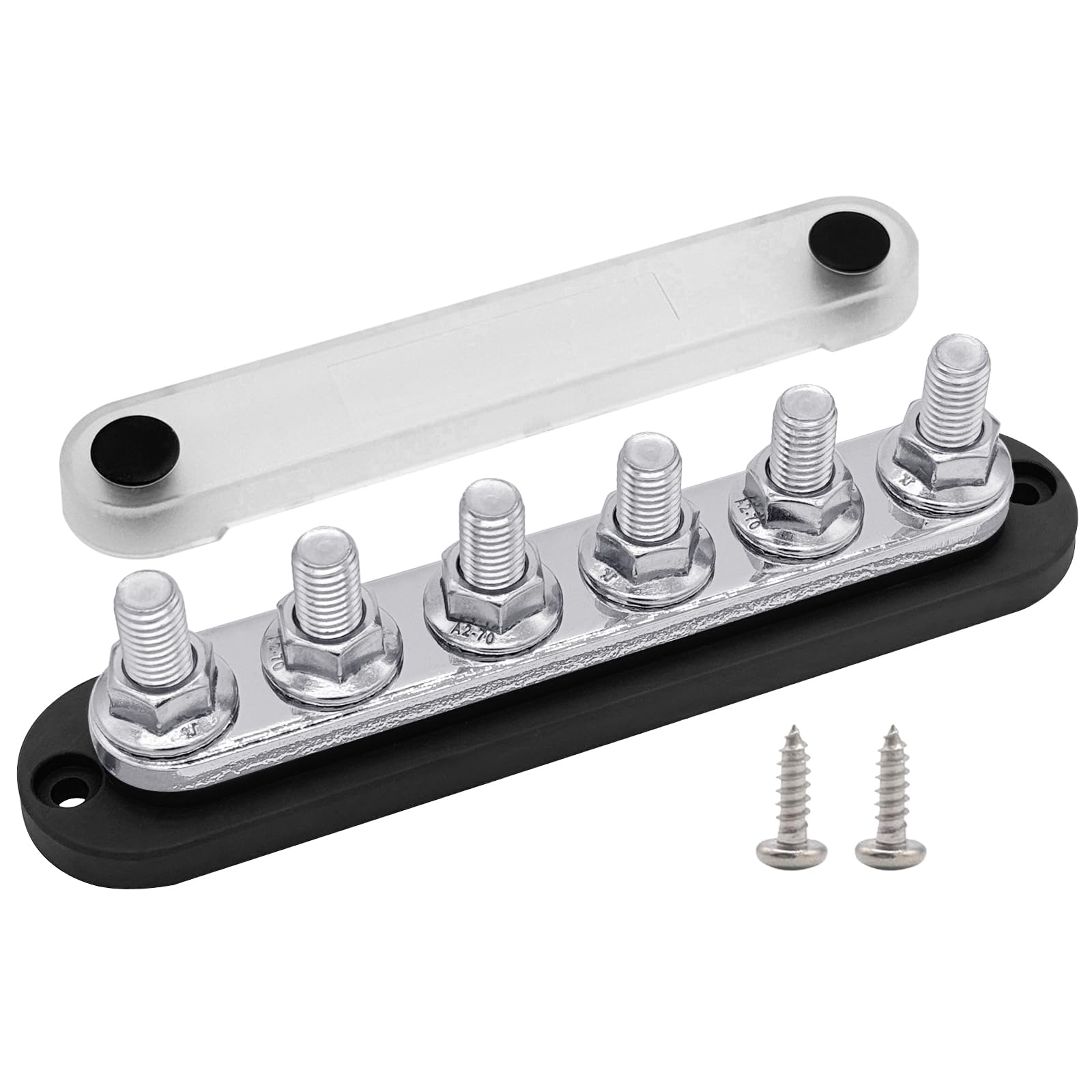 6 x M10 (3/8") Studs Power Distribution Block Bus Bar 12V, Ampper 7" HD 300A Marine BusBar Battery Distribution Block W/Cover for Car Boat Solar (