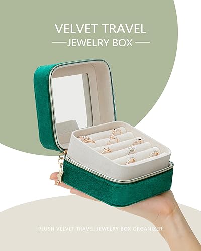 Miniatura 2 de V-LAFUYLIFE Joyero de terciopelo de viaje pequeño organizador de joyas de viaje mini cajas de joyería portátiles con cremallera para mujeres para