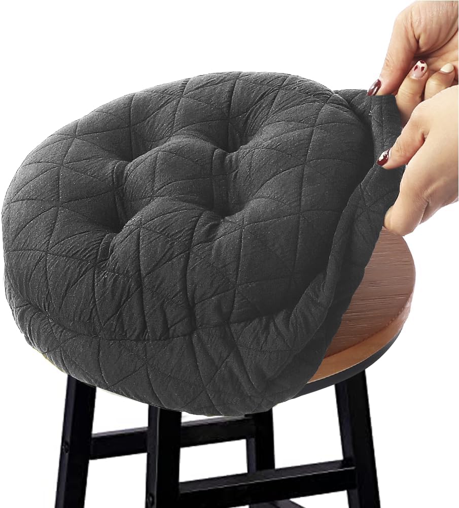 BUYUE Round Bar Stool Seat Cushion, Dia.13 Luxury Fashion Jacquard with Anti-Skid Silicone Bar Stool Cushion Padded (Dark Grey, M,1 Count)