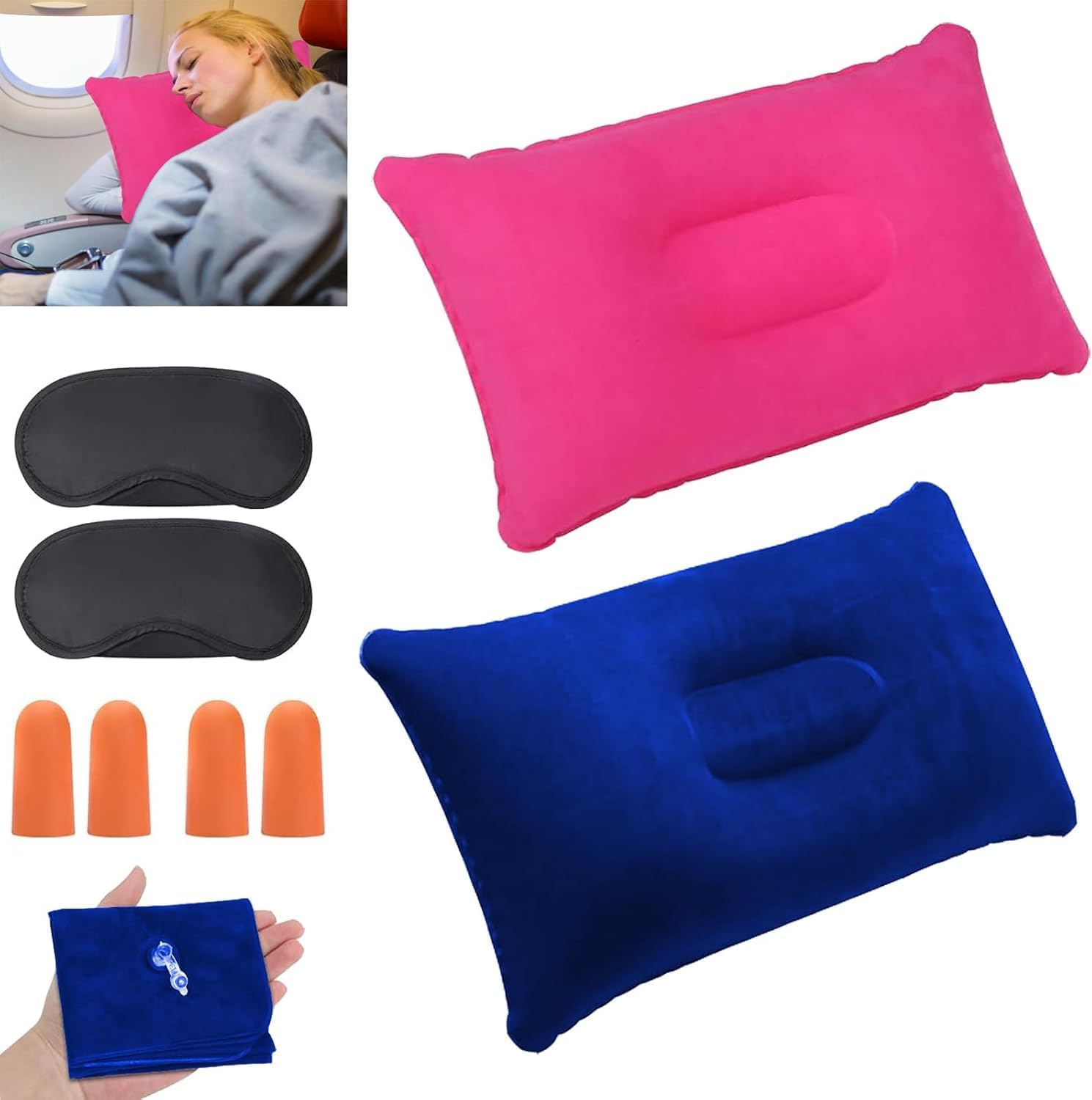 XTAIQD 2Pcs Inflatable Pillows for Travel Camping, 38 * 24cm Ultralight Compact Blow Up Pillows, Soft Flocked Surface Portable Compressible Pillow for Travel Outdoor Sunbathing (Dark Blue+pink) XTAIQD 2Pcs Inflatable Pillows for Travel Camping, 38 * 24cm Ultralight Compact Blow Up Pillows, Soft Flocked Surface Portable Compressible Pillow for Travel Outdoor Sunbathing (Dark Blue+pink)