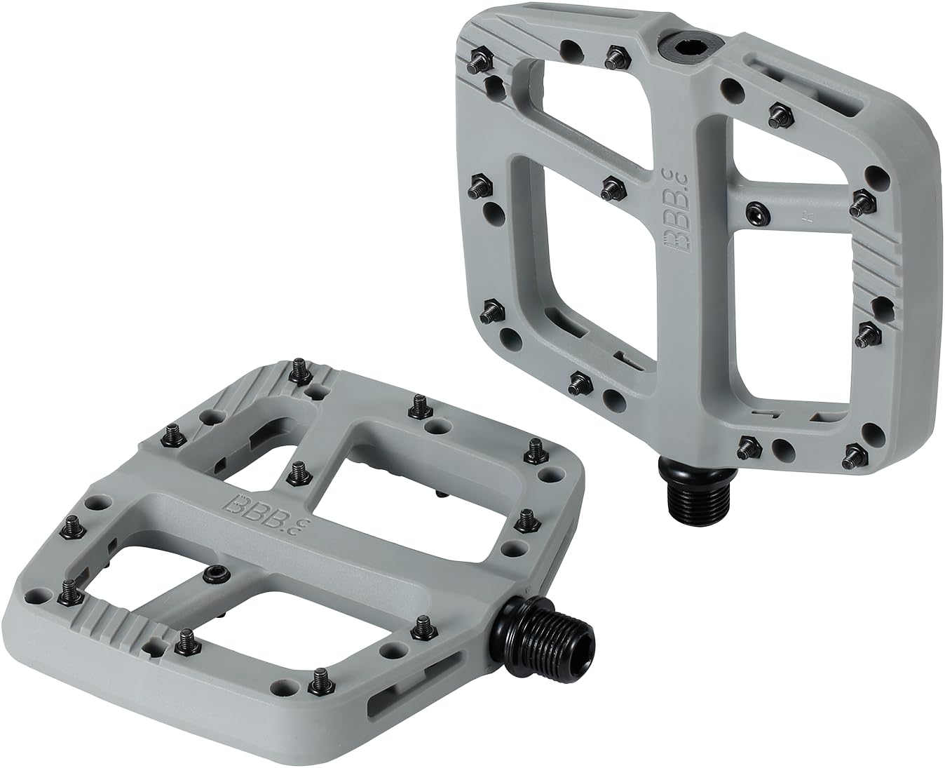 BBB Cycling Decoder MTB Pedals - Mountain Bike Pedals - Strong Grip and Adjustable Pins - Composite Platform Pedals for Cycling - BPD-37 - Matte Grey