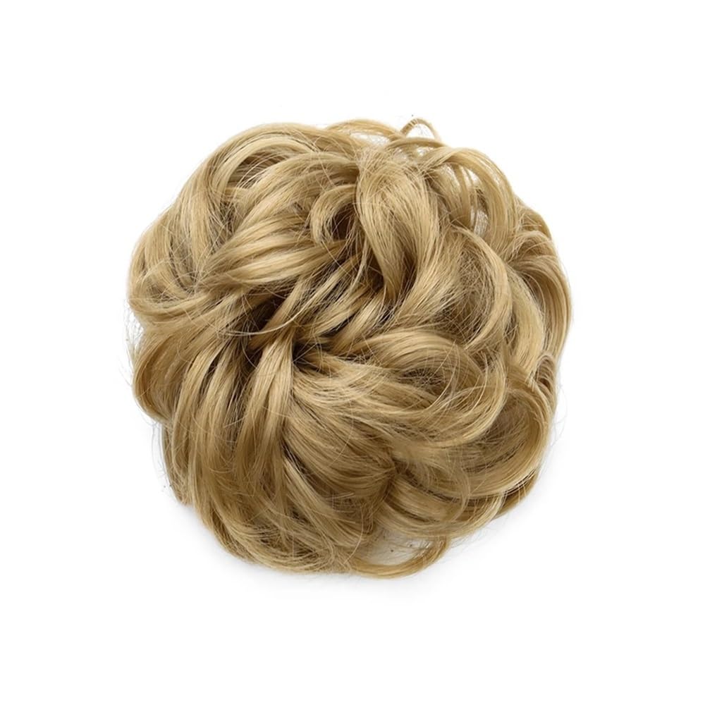 QRSTUVXZY 1PCS Messy Hair Bun Scrunchies Extension Curly Wavy Synthetic Chignon Hairpieces for Women(Strawberry Blonde)