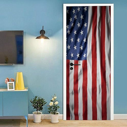 Adhesivos para puerta, murales para despegar y pegar, bandera de Estados Unidos, calcomanías autoadhesivas extraíbles de PVC, impermeable, póster de