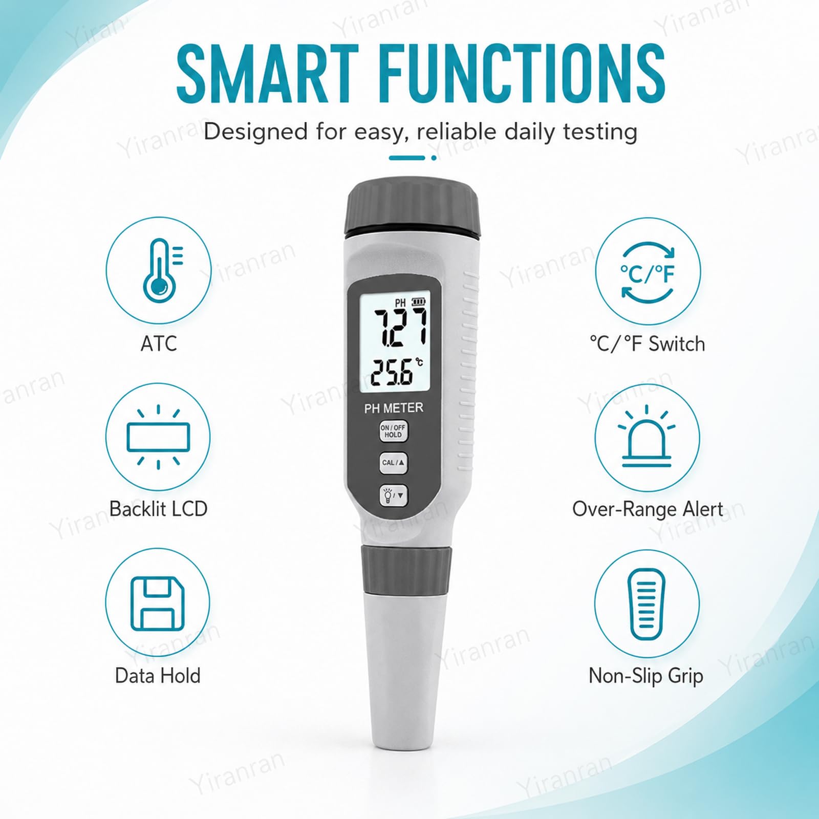 Medidor de pH profesional tipo bolígrafo, analizador digital de calidad del agua, interfaz intuitiva, fácil de usar y compacto, rápido, eficiente, preciso y fiable, para agua potable y piscinas